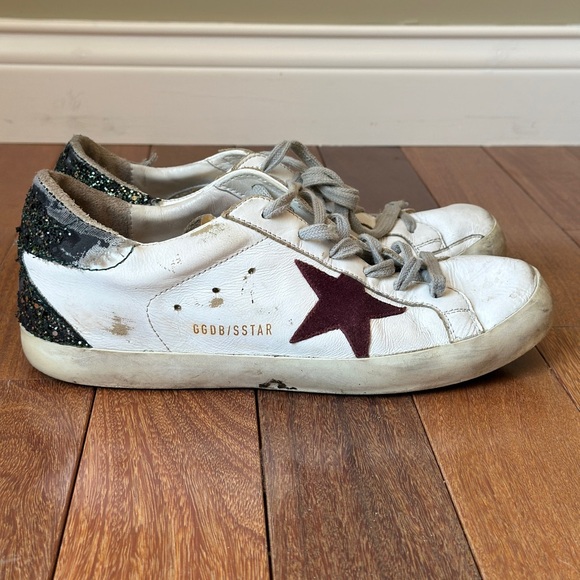 Women  Super-Star Sneakers EU 40 US 10 Leather Burgundy Star Glitter